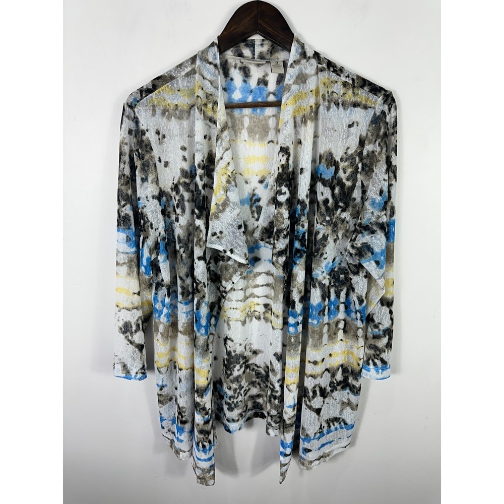 Chicos Open Front Cardigan Womens XL 3‎ Lightweight Waterfall Artsy Boho Chic